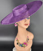 Purple Wide Brim Sinamay Fascinator Hat  Ascot Royal Hat for Wedding Race Day Kentucky Derby Party Mother of the Bride