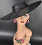 Black Wide Brim Sinamay Fascinator Hat  Ascot Royal Hat for Wedding Race Day Kentucky Derby Party Mother of the Bride