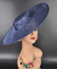Navy Blue Wide Brim Sinamay Fascinator Hat  Ascot Royal Hat for Wedding Race Day Kentucky Derby Party Mother of the Bride