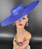 Royal Blue Wide Brim Sinamay Fascinator Hat  Ascot Royal Hat for Wedding Race Day Kentucky Derby Party Mother of the Bride