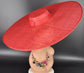 Red Super Wide Brim Sinamay Fascinator Hat  Ascot Royal Hat for Wedding Race Day Kentucky Derby Party Mother of the Bride Studio Photoshoot