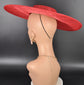 Red Wide Brim Sinamay Fascinator Hat  Ascot Royal Hat for Wedding Race Day Kentucky Derby Party Mother of the Bride