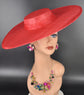 Red Wide Brim Sinamay Fascinator Hat  Ascot Royal Hat for Wedding Race Day Kentucky Derby Party Mother of the Bride
