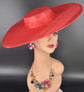 Red Wide Brim Sinamay Fascinator Hat  Ascot Royal Hat for Wedding Race Day Kentucky Derby Party Mother of the Bride