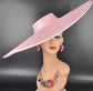 Pink Super Wide Brim Sinamay Fascinator Hat  Ascot Royal Hat for Wedding Race Day Kentucky Derby Party Mother of the Bride Studio Photoshoot