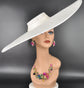 White Super  Wide Brim Sinamay Fascinator Hat  Ascot Royal Hat Wedding Race Day Kentucky Derby Party Mother of the Bride Studio Photoshoot