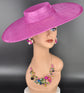 Fuchsia Pink Wide Brim Sinamay Fascinator Hat  Ascot Royal Hat for Wedding Race Day Kentucky Derby Party Mother of the Bride