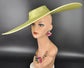 Lime Green Wide Brim Sinamay Fascinator Hat  Ascot Royal Hat for Wedding Race Day Kentucky Derby Party Mother of the Bride Studio Photoshoot