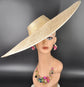 Gold Wide Brim Sinamay Fascinator Hat  Ascot Royal Hat for Wedding Race Day Kentucky Derby Party Mother of the Bride Studio Photoshoot