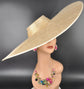 Gold Wide Brim Sinamay Fascinator Hat  Ascot Royal Hat for Wedding Race Day Kentucky Derby Party Mother of the Bride Studio Photoshoot