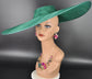Wide Brim Kentucky Derby Fascinator Hat, Ascot Hat for Wedding & Tea Party, Garden Party Hat, Mother of the Bride, Church Emerald Green