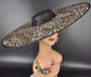 Wide Brim Kentucky Derby Fascinator Hat, Ascot Hat for Wedding & Tea Party, Garden Party Hat, Mother of the Bride, Church Black w Leopard