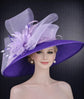 Purple Lilac Feather Crin Ribbon Style Wide Brim Sinamay Hat for Kentucky Derby,Ascot Racing Hat, Wedding Guest Hat, Mother of the Bride Hat