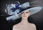 Powder Blue Navy Blue Wide Brim Kentucky Derby Hat, Ascot Hat for Wedding & Tea Party, Garden Party Hat, Mother of the Bride, Church