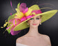 Lime Green Fuchsia Pink Wide Brim Kentucky Derby Hat, Ascot Hat for Wedding & Tea Party, Garden Party Hat, Mother of the Bride, Church