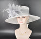 Wide Brim Sinamay Hat for Kentucky Derby,Ascot Royal, Tea Garden Party,Easter Day,Mother of The Bride Elegant Occasion Hat White Gray Silver