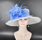 Wide Brim Sinamay Hat for Kentucky Derby,Ascot Royal, Tea Garden Party,Easter Day,Mother of The Bride Elegant Occasion Hat White Light Blue