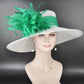 Wide Brim Sinamay Hat for Kentucky Derby,Ascot Royal, Tea Garden Party,Easter Day,Mother of The Bride Elegant Occasion Hat White Kelly Green