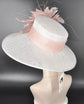 Wide Brim Kentucky Derby Hat, Ascot Hat for Wedding & Tea Party, Garden Party Hat, Mother of the Bride, Church White Blush/Dusty Pink