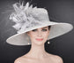 Wide Brim Sinamay Hat for Kentucky Derby,Ascot Royal, Tea Garden Party,Easter Day,Mother of The Bride Elegant Occasion Hat White Gray Silver
