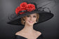 Black Red Rose Wide Brim Sinamay Hat for Kentucky Derby,Ascot Royal, Tea Garden Party,Easter Day,Mother of The Bride Elegant Occasion Hat