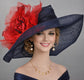 Navy Blue Wide Brim Sinamay Hat with Multi Color Silk Flower Option For Kentucky Derby, Ascot, Tea Party Hat, Wedding Guest Hat,Church