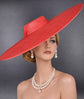 Red Super Wide Brim Sinamay Fascinator Hat  Ascot Royal Hat for Wedding Race Day Kentucky Derby Party Mother of the Bride Studio Photoshoot