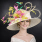 Ivory, Green,Pink Wide Brim Sinamay Hat for Kentucky Derby,Ascot Royal, Tea Garden Party,Easter Day,Mother of The Bride Elegant Occasion Hat