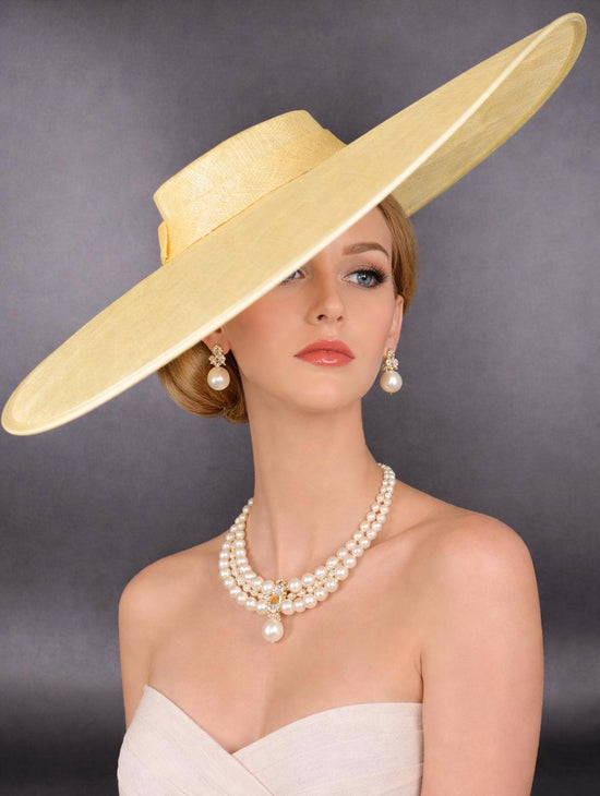Yellow Super Wide Brim Sinamay Fascinator Hat Ascot Royal Hat  Wedding Race Day Kentucky Derby Party Mother of the Bride Studio Photoshoot