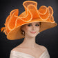 Orange Crin Wide Brim Sinamay Hat for Kentucky Derby,Ascot Royal, Tea Garden Party,Easter Day,Mother of The Bride Elegant Occasion Hat