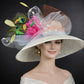 Ivory  Flower Peacock Feathers Wide Brim Sinamay Hat for Kentucky Derby,Ascot Royal, Tea Garden Party,Easter Day,Mother of The Bride