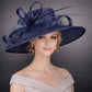 Navy Blue Wide Brim Kentucky Derby Hat,Ascot Hat for Wedding & Tea Party, Garden Party Hat, Mother of the Bride, Church