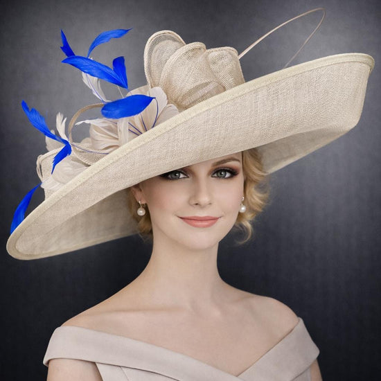 Wide Brim Kentucky Derby Hat, Ascot Hat for Wedding & Tea Party, Garden Party Hat, Mother of the Bride, Church-Taupe
