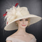 Wide Brim Kentucky Derby Hat, Ascot Hat for Wedding & Tea Party, Garden Party Hat, Mother of the Bride, Church Ivory/Off White Burgundy