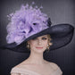 Wide Brim Kentucky Derby Hat, Ascot Hat for Wedding & Tea Party, Garden Party Hat, Mother of the Bride, Church Navy Blue Lavender
