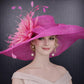 Wide Brim Kentucky Derby Hat, Ascot Hat for Wedding & Tea Party, Garden Party Hat, Mother of the Bride, Church Fuchsia Pink Feather Flower