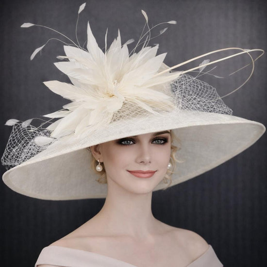 Wide Brim Kentucky Derby Hat, Ascot Hat for Wedding & Tea Party, Garden Party Hat, Mother of the Bride, Church- White