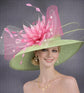 Wide Brim Kentucky Derby Hat, Ascot Hat for Wedding & Tea Party, Garden Party Hat, Mother of the Bride, Church – Green with Pink