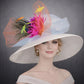 Wide Brim Sinamay Derby Hat: Feather Flower Tea Party Wedding
