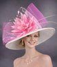Wide Brim Kentucky Derby Hat, Ascot Hat for Wedding & Tea Party, Garden Party Hat, Mother of the Bride, Church White Fuchsia Pink Hot Pink