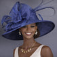 Wide Brim Kentucky Derby Hat, Ascot Hat for Wedding & Tea Party, Garden Party Hat, Mother of the Bride, Church Navy Blue