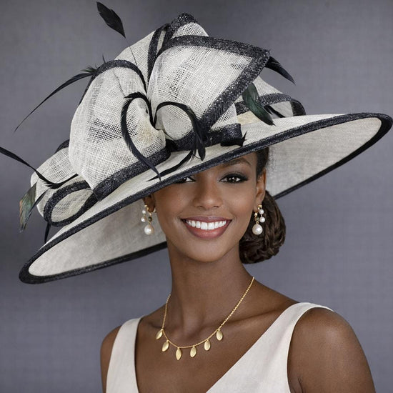 Wide Brim Kentucky Derby Hat, Ascot Hat for Wedding  Tea Party, Garden Party Hat, Mother of the Bride, Church-  White w Black