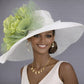 Wide Brim Kentucky Derby Hat, Ascot Hat for Wedding & Tea Party, Garden Party Hat, Mother of the Bride, Church White W Green