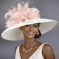 Wide Brim Kentucky Derby Hat, Ascot Hat for Wedding & Tea Party, Garden Party Hat, Mother of the Bride, Church White w Dusty/Blush Pink