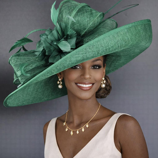 Emerald Green Wide Brim Kentucky Derby Hat, Ascot Hat for Wedding & Tea Party, Garden Party Hat, Mother of the Bride, Church