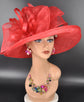 Red Wide Brim Sinamay Hat for Kentucky Derby, Ascot Racing Hat, Elegant Wedding Guest Hat, Mother of the Bride Hat