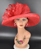 Red Wide Brim Sinamay Hat for Kentucky Derby, Ascot Racing Hat, Elegant Wedding Guest Hat, Mother of the Bride Hat