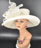 Ivory Off White Wide Brim Sinamay Hat for Kentucky Derby, Ascot Racing Hat, Elegant Wedding Guest Hat, Mother of the Bride Hat