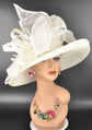 Ivory Off White Wide Brim Sinamay Hat for Kentucky Derby, Ascot Racing Hat, Elegant Wedding Guest Hat, Mother of the Bride Hat