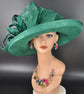 Emerald Green Wide Brim Sinamay Hat for Kentucky Derby, Ascot Racing Hat, Elegant Wedding Guest Hat, Mother of the Bride Hat